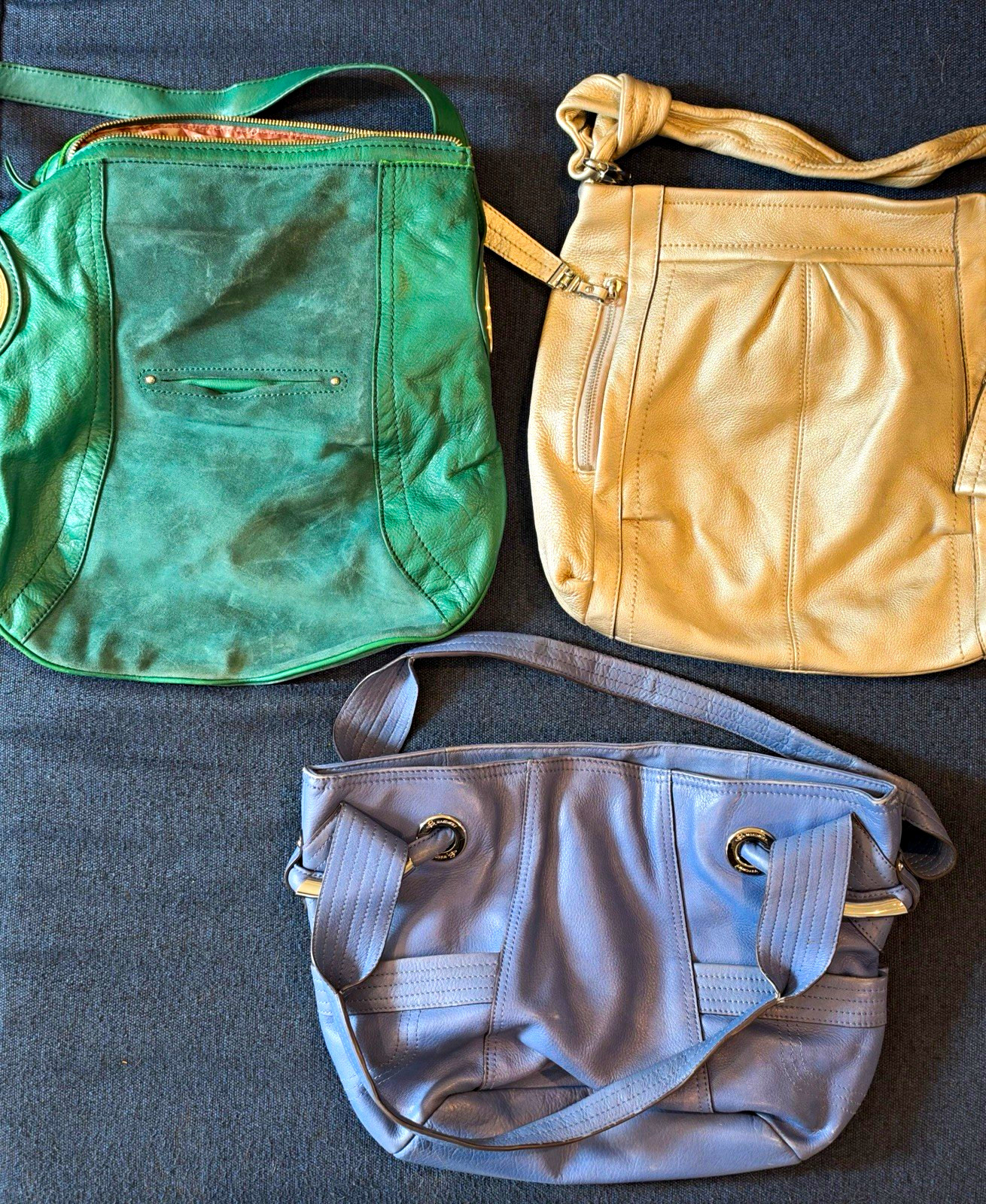 B Makowsky Women’s Leather Handbag Purse Lot of 3 Solid Green Beige Blue B Makowsky Women’s Leather Handbag Purse Lot of 3 Solid Green Beige Blue
