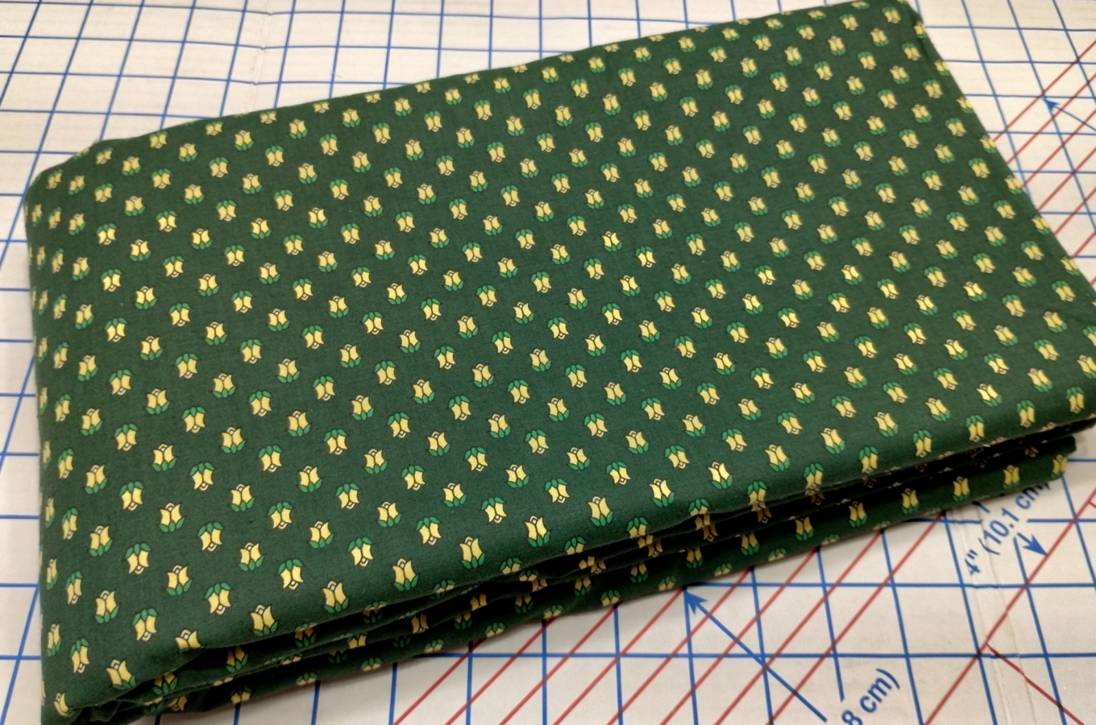 Vintage 100% Cotton/Yellow Floral  On Deep Green Fabric/56'W