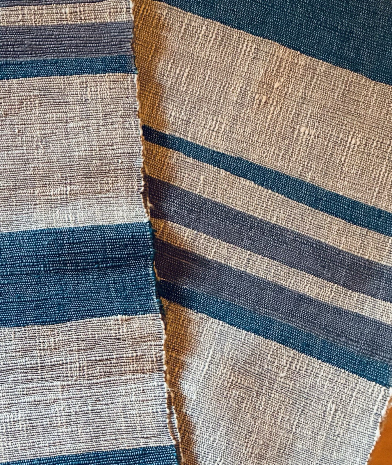 VTG 1980s Handwoven Chiang Mai Thai Cotton Fabric Slub Blues Stripe 5 Yds Uncut