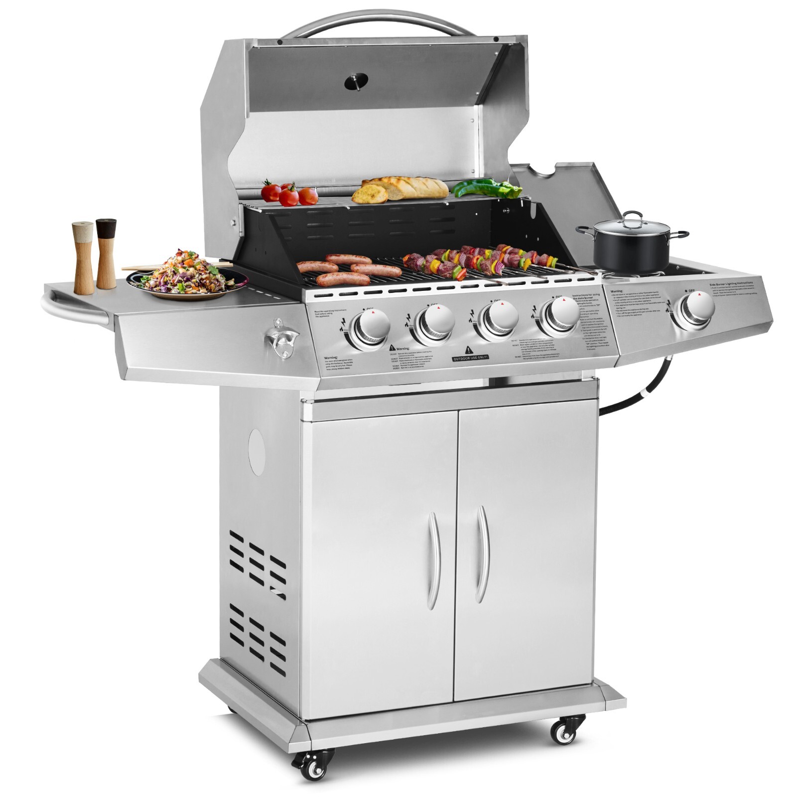 Propane Gas Grill 4 Burners Stainless Steel Grill Cart Outdoor Cooking BBQ 4+1 Propane Gas Grill 4 Burners Stainless Steel Grill Cart Outdoor Cooking BBQ 4+1