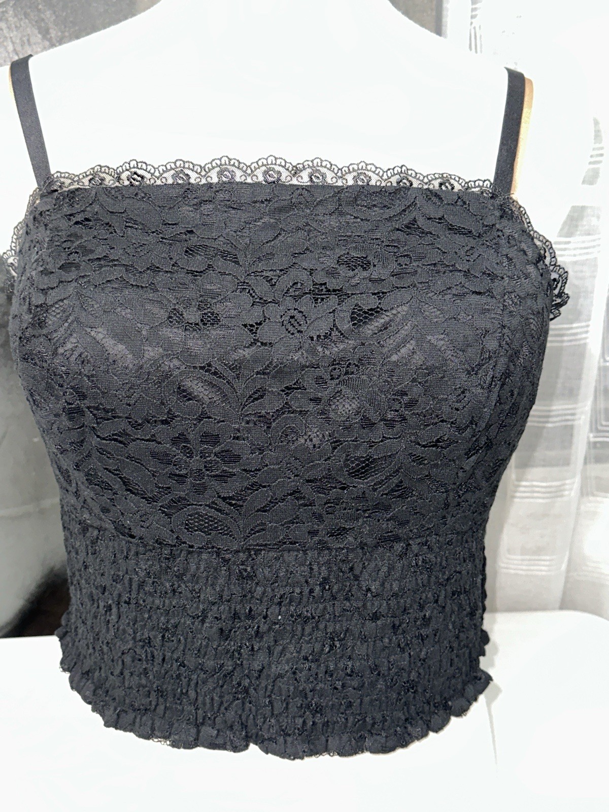 Torrid Black Floral Lace Square Neck Smocked Adjustable Strap Crop Top 2X