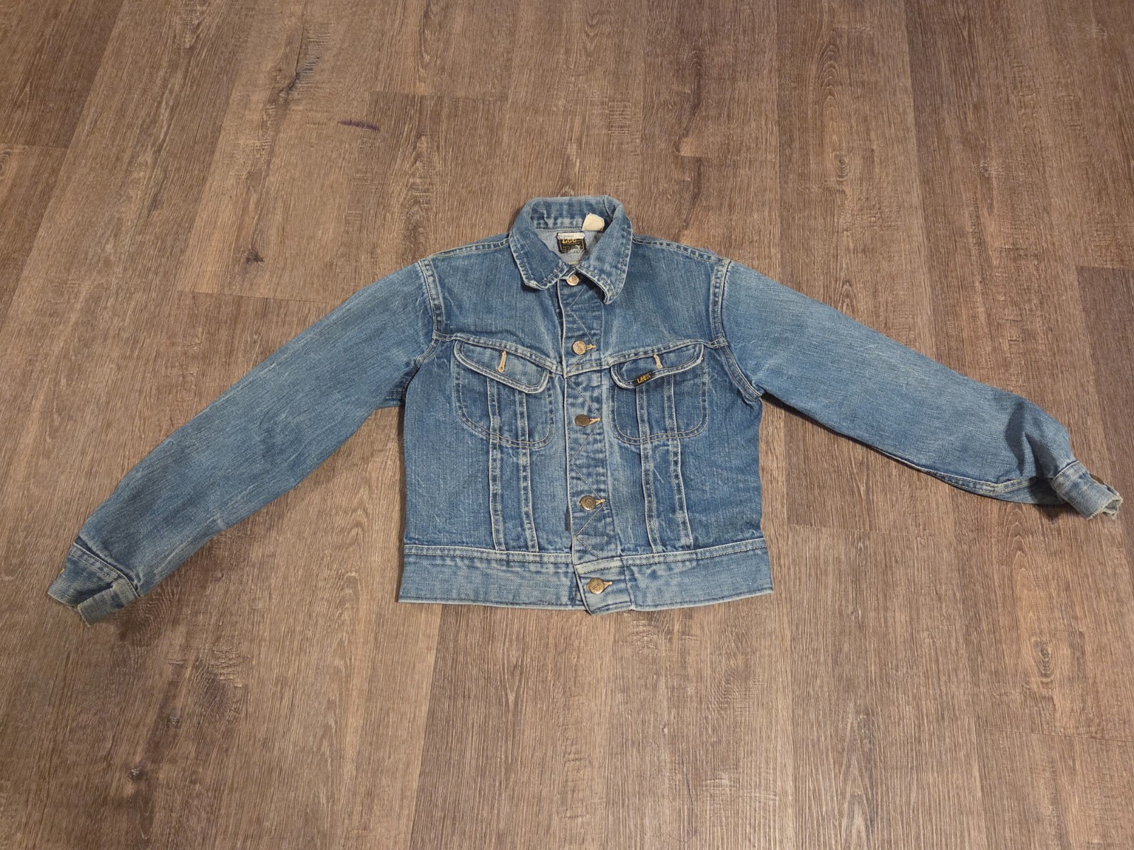 Vintage Lee Riders Denim Trucker Jacket Blue Union Made USA Sanforized Kids Med
