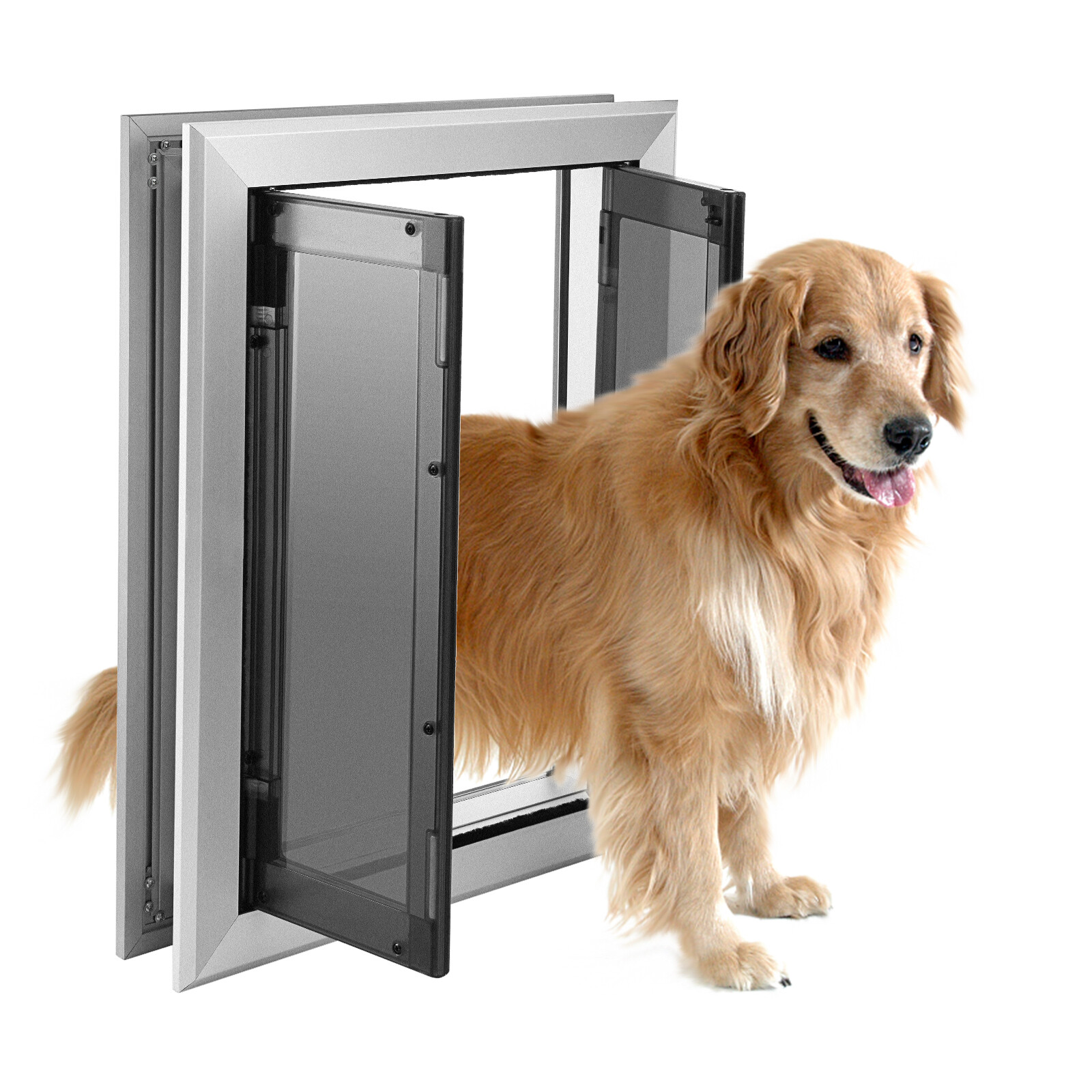 16'' x 21'' Extra Large Dog Door Aluminum Pet Door Double Panels Automatic Close