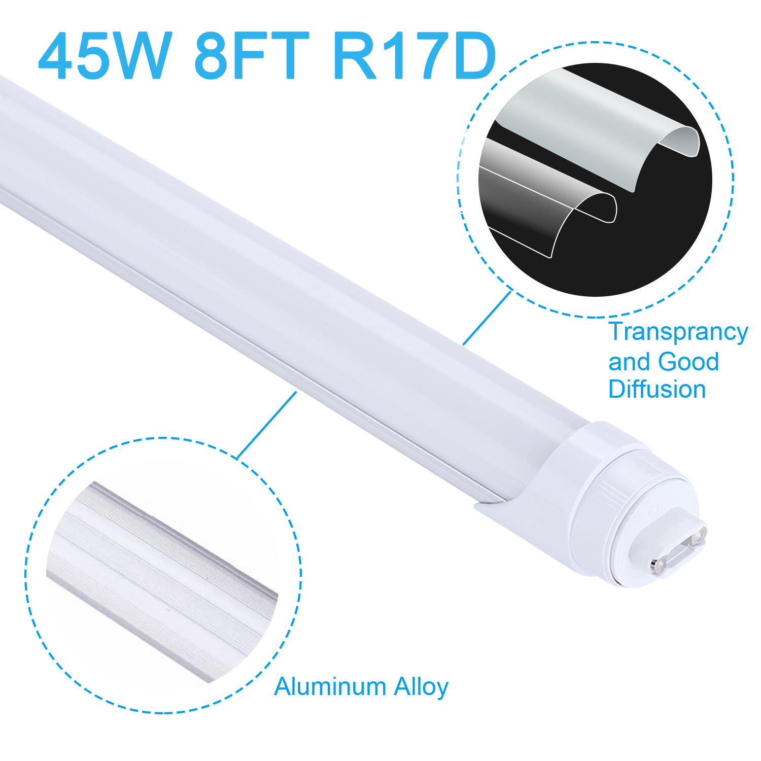 T8 8FT R17D HO Led Tube Light 8' Led Bulbs 65W 45W 8Foot Led Shop Light 6000K