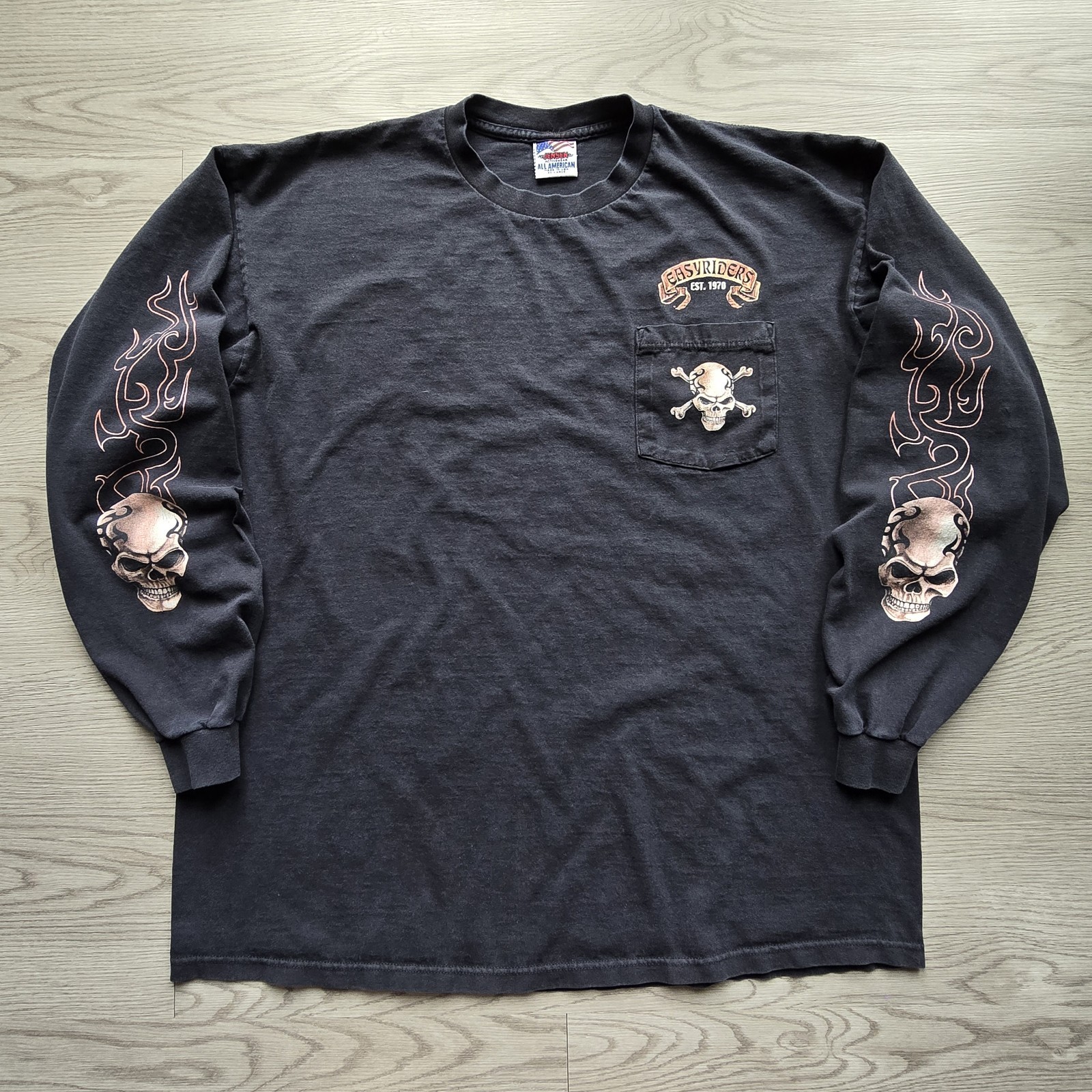Easyriders Skull Graphic Long Sleeve Shirt Black Mens 2XL Flames Harley Vintage Easyriders Skull Graphic Long Sleeve Shirt Black Mens 2XL Flames Harley Vintage