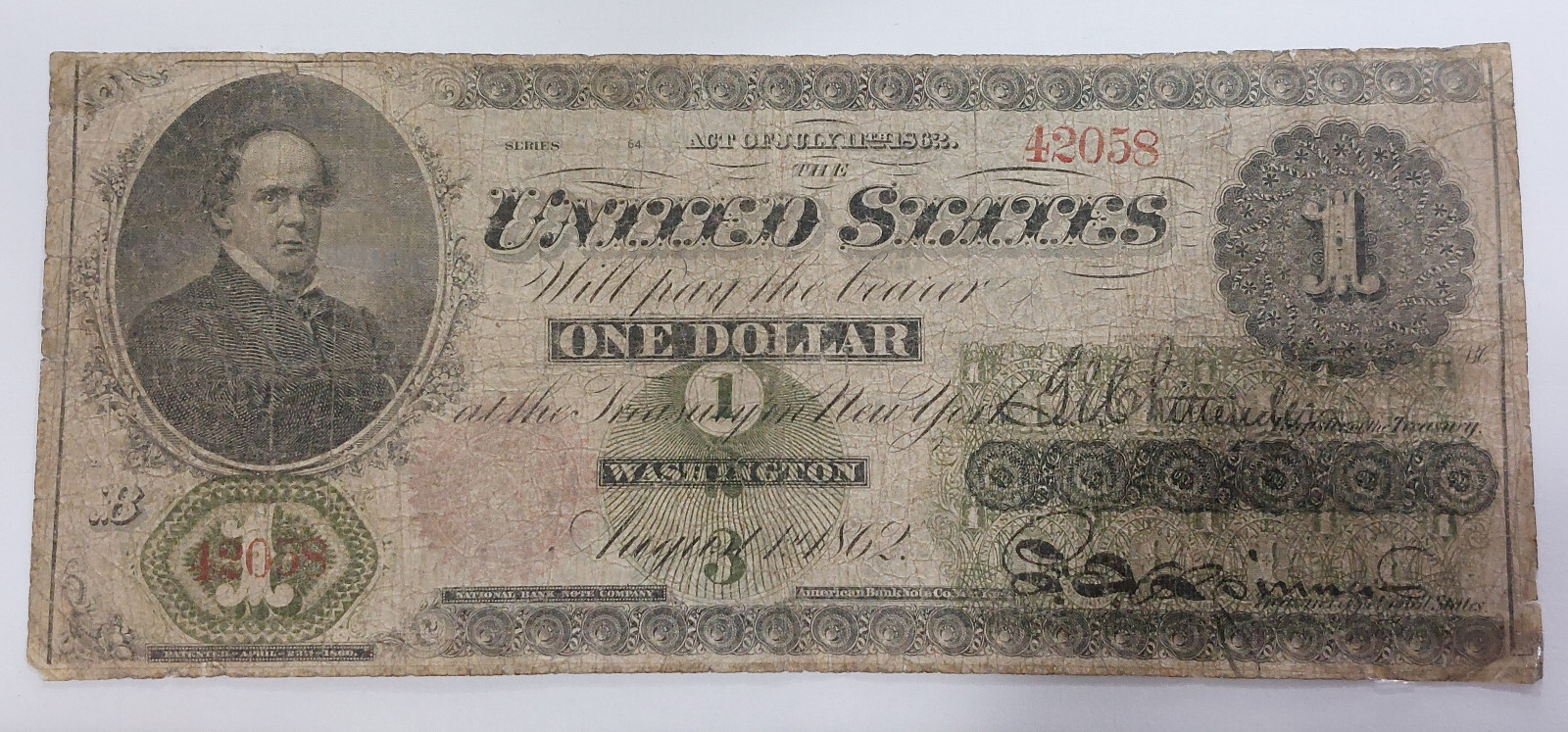 1862 FR-17a $1 Bill Horseblanket Large Size 1ST US Legal Tender - Fine Devices