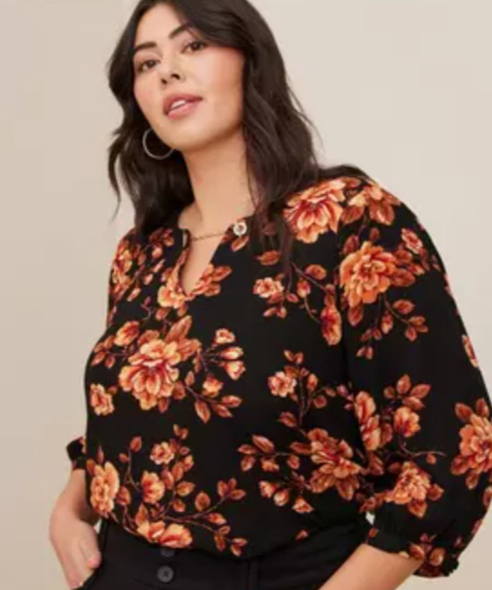 Torrid Black Floral Crepe Gold Chain Detail Blouse Dark Romantic Boho Retro 00M