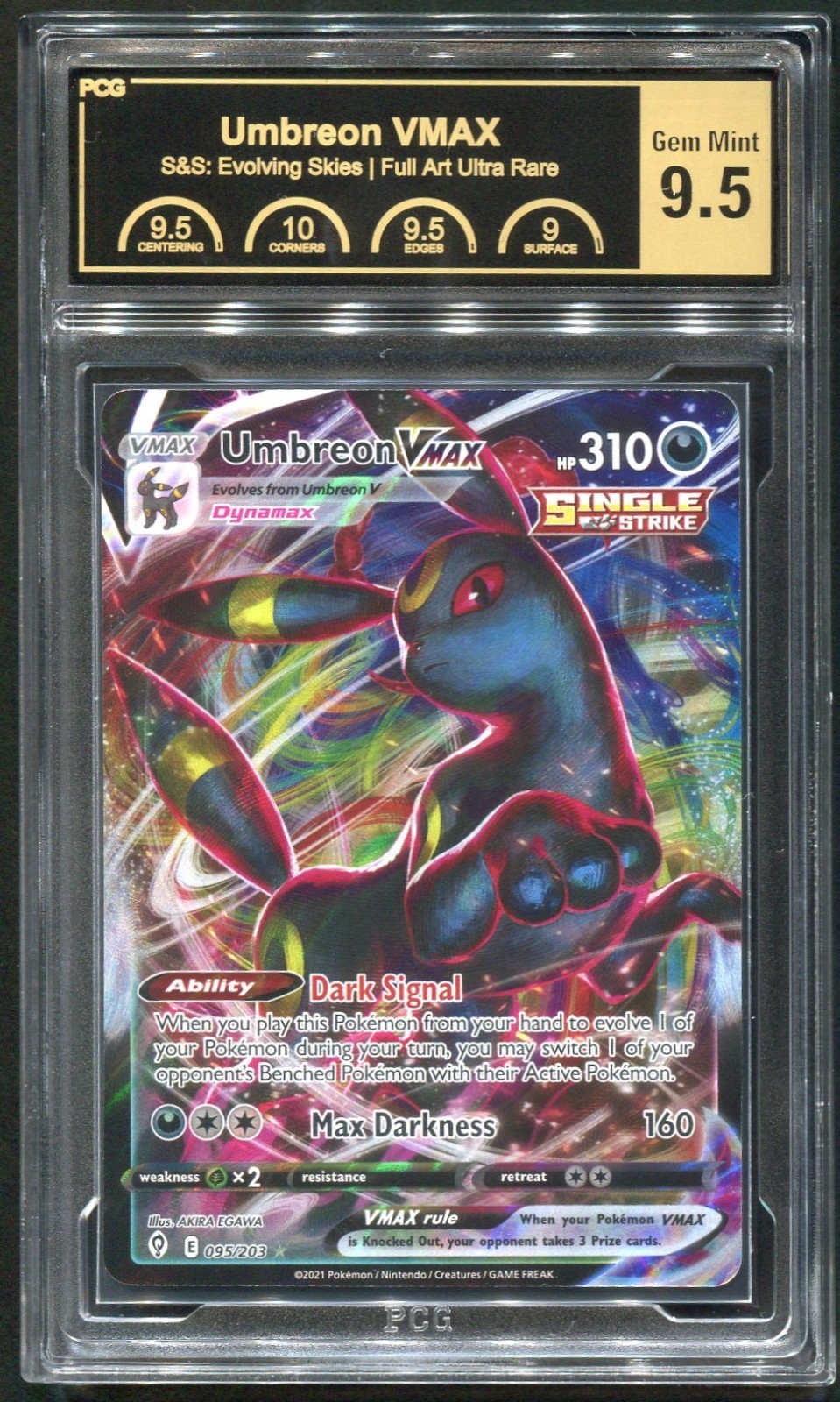 2021 Pokemon SWSH: Evolving Skies Umbreon VMAX Full Art Ultra Rare PCG 9.5 No. 9 2021 Pokemon SWSH: Evolving Skies Umbreon VMAX Full Art Ultra Rare PCG 9.5 No. 9
