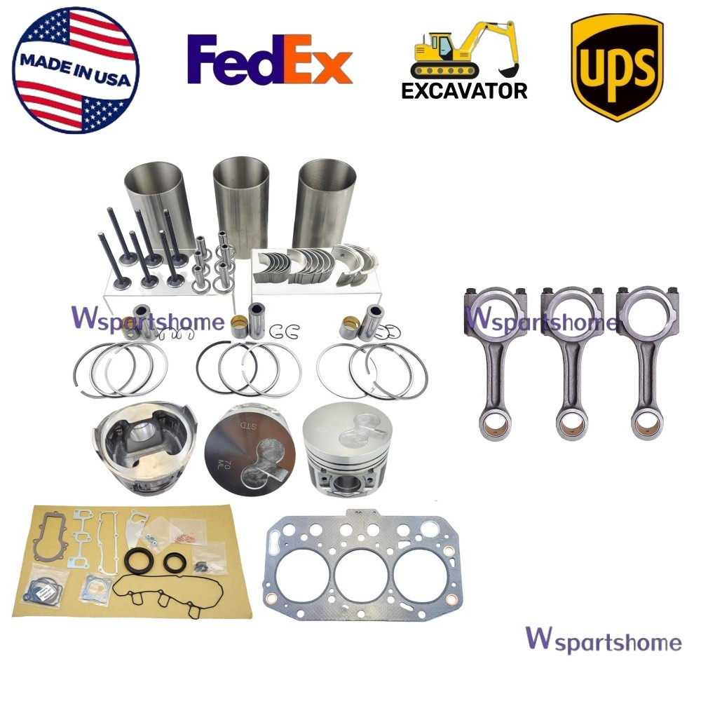 3TNV70 Overhaul Rebuild Kit+3pcs Rod For Yanmar Engine VIO15-3 VIO10-2 VIO15-2A