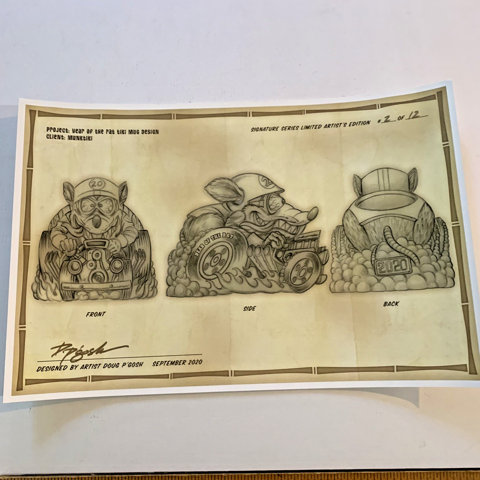 Doug P\'Gosh Year of the Rat Fink Munktiki Mug Design Print Signed Limited 2/12 Doug P\'Gosh Year of the Rat Fink Munktiki Mug Design Print Signed Limited 2/12