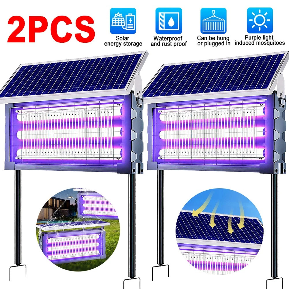 2pc Solar Bug Zapper Outdoor Garden Mosquito Trap Rechargeable Fly Zapper 4500V