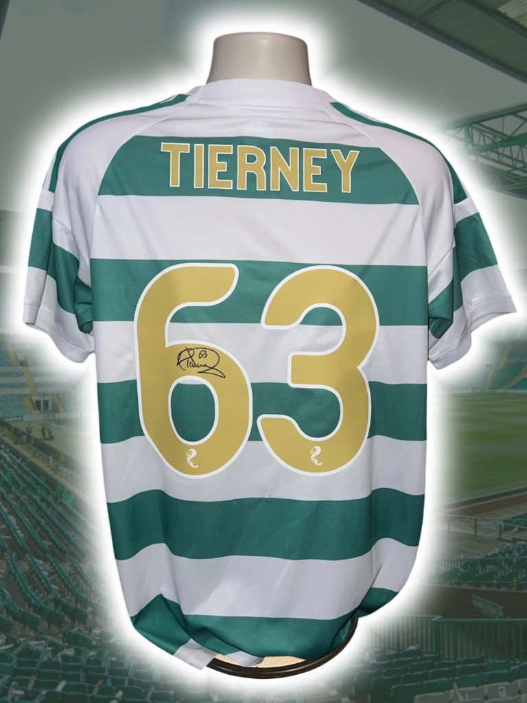 Hand Signed KIERAN TIERNEY Celtic Football Home Shirt - Proof