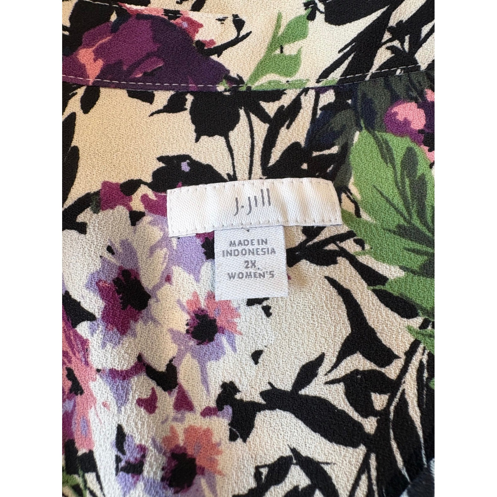 J. Jill Floral Button Down Blouse Womens 2X Purple Green Long Sleeve Pocket Top J. Jill Floral Button Down Blouse Womens 2X Purple Green Long Sleeve Pocket Top
