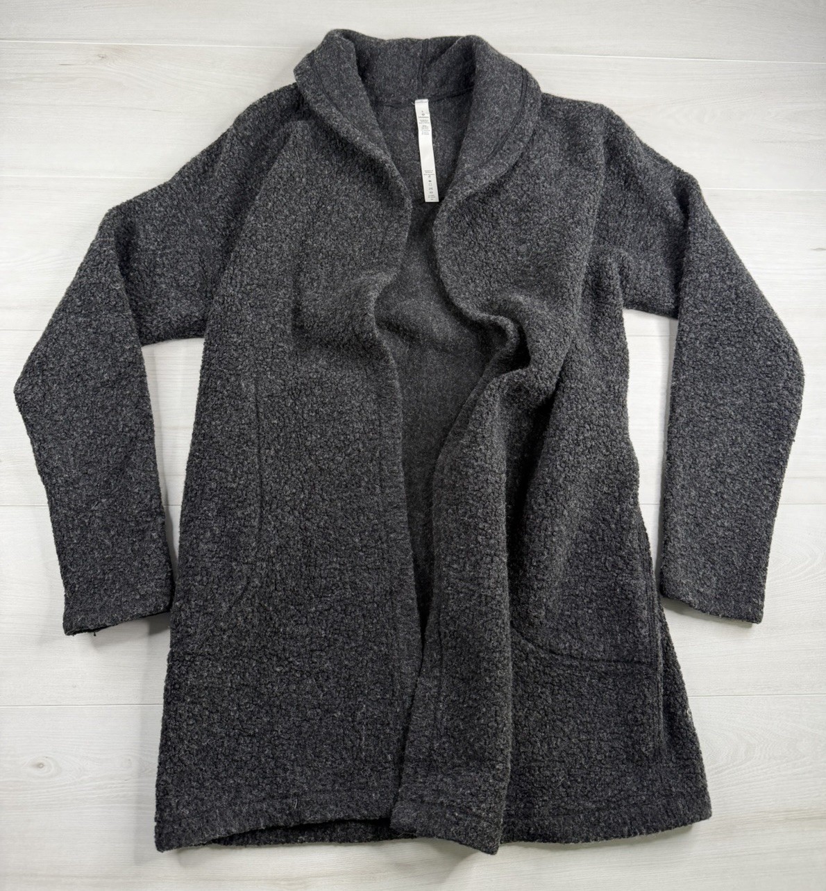 Lululemon Athletica Sincerely Sherpa Wrap Wool Blend Sweater Heather Black S Lululemon Athletica Sincerely Sherpa Wrap Wool Blend Sweater Heather Black S