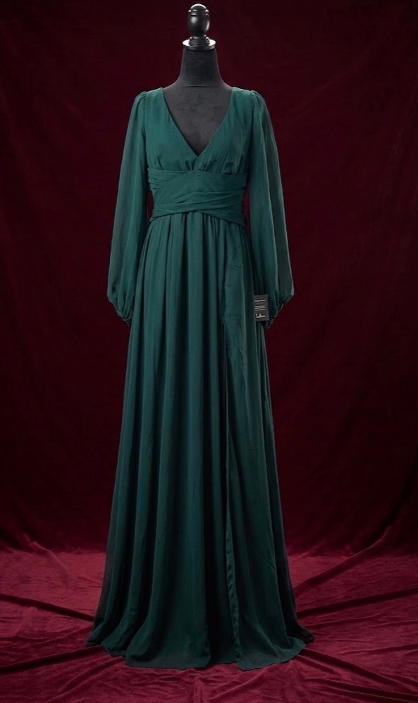 Lulus Enchant My Love Emerald Green V-Neck Long Sleeve Maxi Dress Sz L NWT