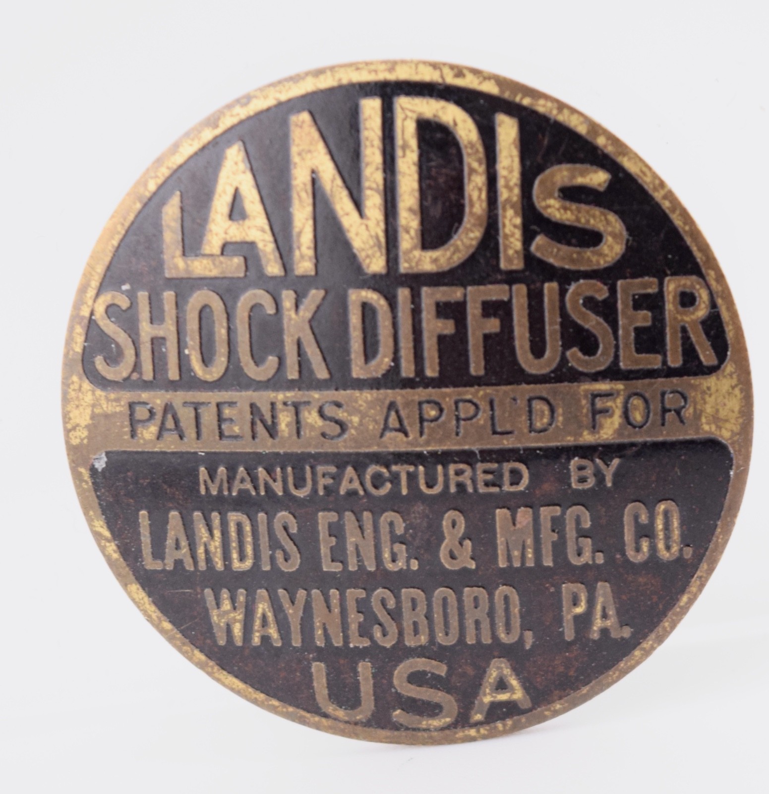 1920\'s Vintage Landis Shock Diffuser Metal Badge USA Auto Parts Collectible