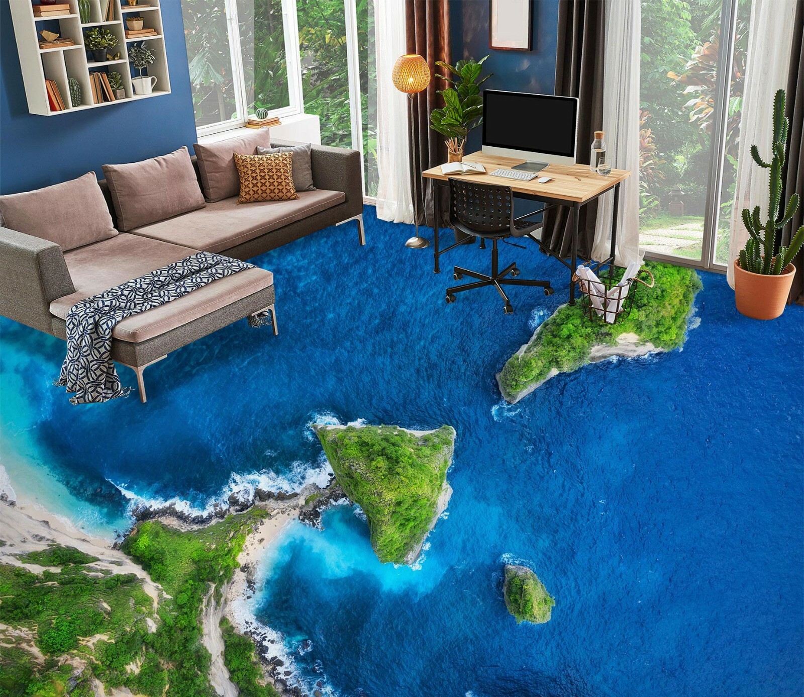 3D Blue Ocean Stone 24383NA Floor WallPaper Murals Wall Print Decal Fay