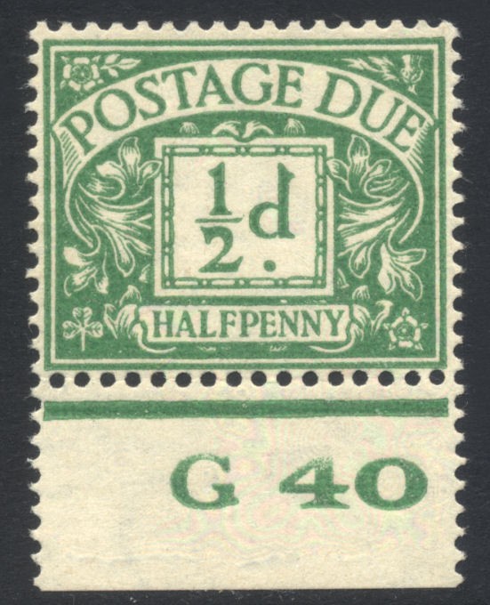 GB 1937 Postage Due ½d G40 Perf control D27 u/m Cat £300 GB 1937 Postage Due ½d G40 Perf control D27 u/m Cat £300