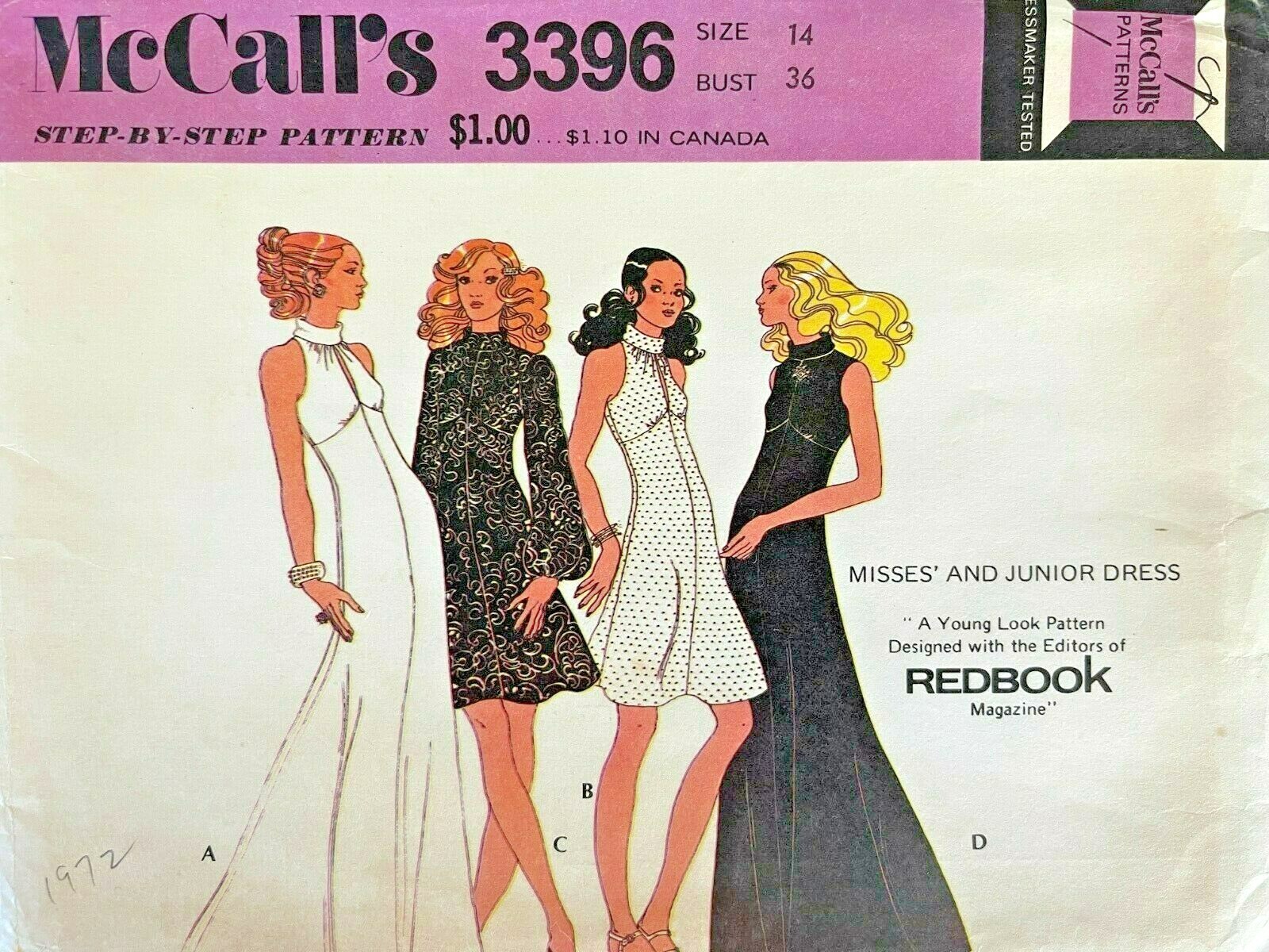 1970's VTG McCall's Misses' Dress Pattern 3396 Size 14 UNCUT 1970's VTG McCall's Misses' Dress Pattern 3396 Size 14 UNCUT