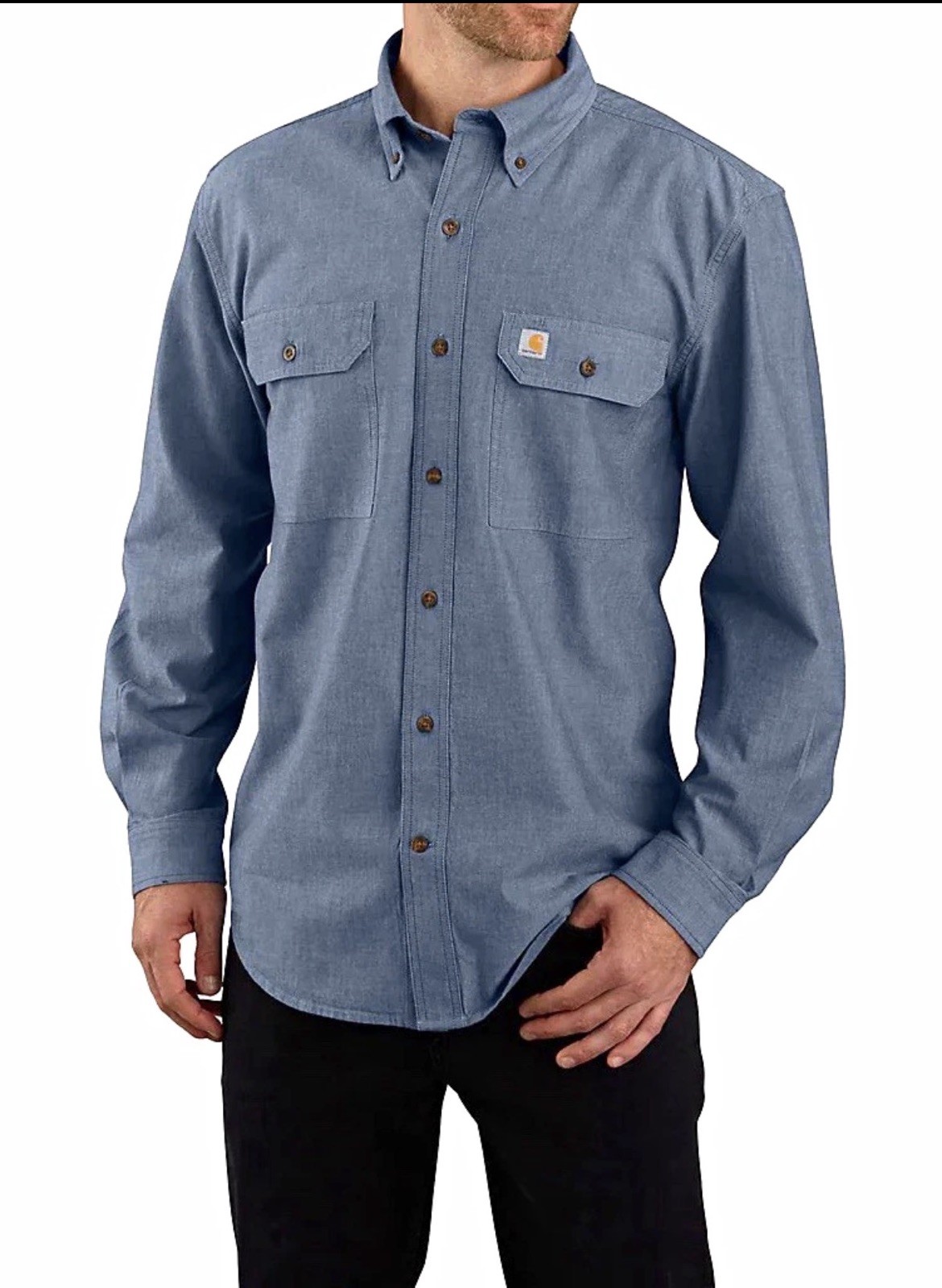 Carhartt Loose Fit Midweight Chambray LS Shirt for Men - Blue Chambray size 2XL Carhartt Loose Fit Midweight Chambray LS Shirt for Men - Blue Chambray size 2XL