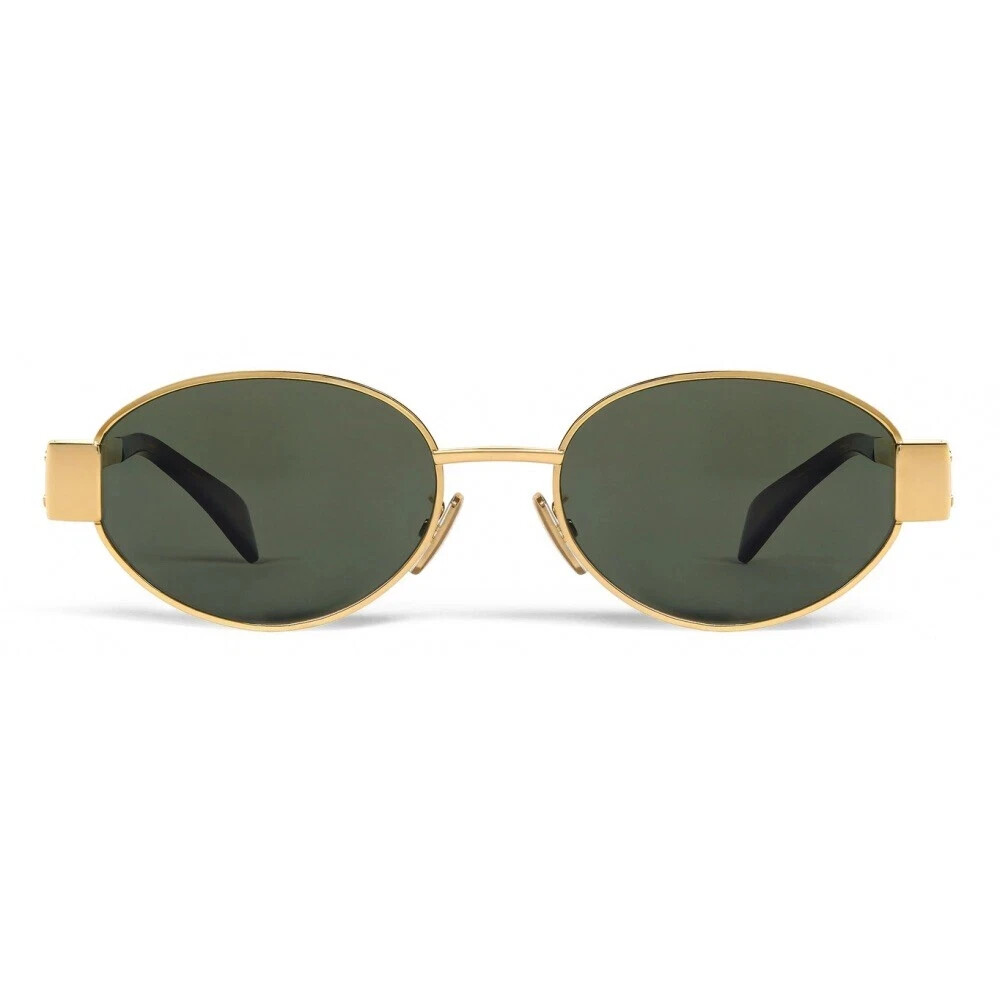 Celine CL40235U 30N Triomphe Metal Oval Sunglasses Gold Green Lens AUTHENTIC Celine CL40235U 30N Triomphe Metal Oval Sunglasses Gold Green Lens AUTHENTIC