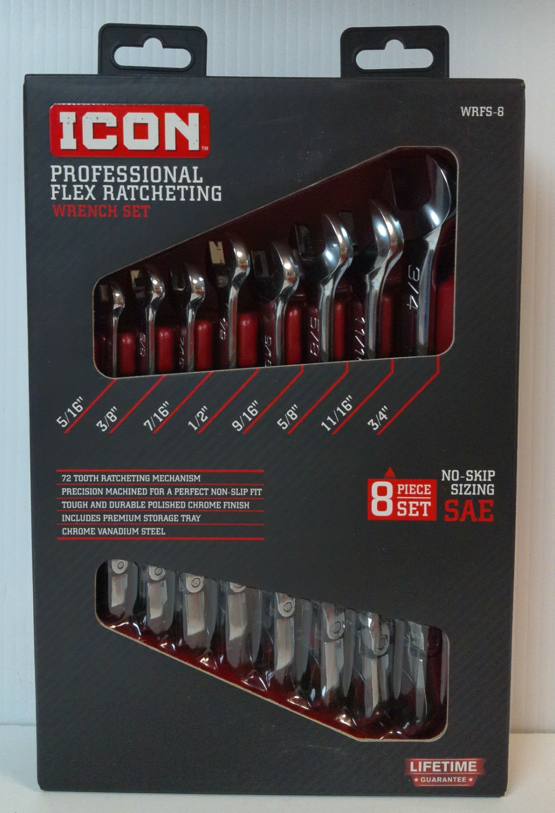 (MA1) ICON 8pc SAE Professional Flex Ratcheting Wrench Set WRFS-8 #56428