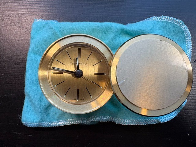 Vintage Tiffany & Co. Small Brass Quartz Swivel Alarm Desktop Clock 2 1/4 Vintage Tiffany & Co. Small Brass Quartz Swivel Alarm Desktop Clock 2 1/4