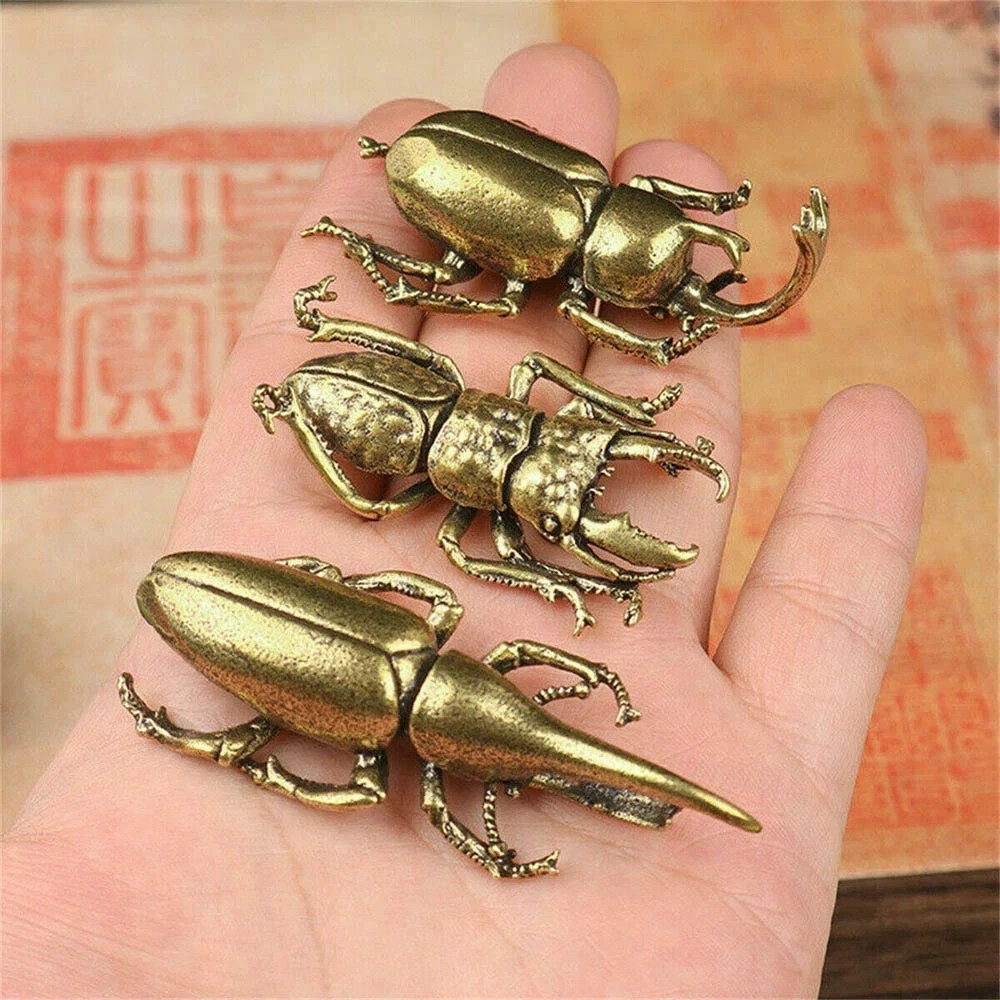 3Pcs Solid Brass Insect Figurine Beetle Statue Home Animal Decor Ornament USA 3Pcs Solid Brass Insect Figurine Beetle Statue Home Animal Decor Ornament USA