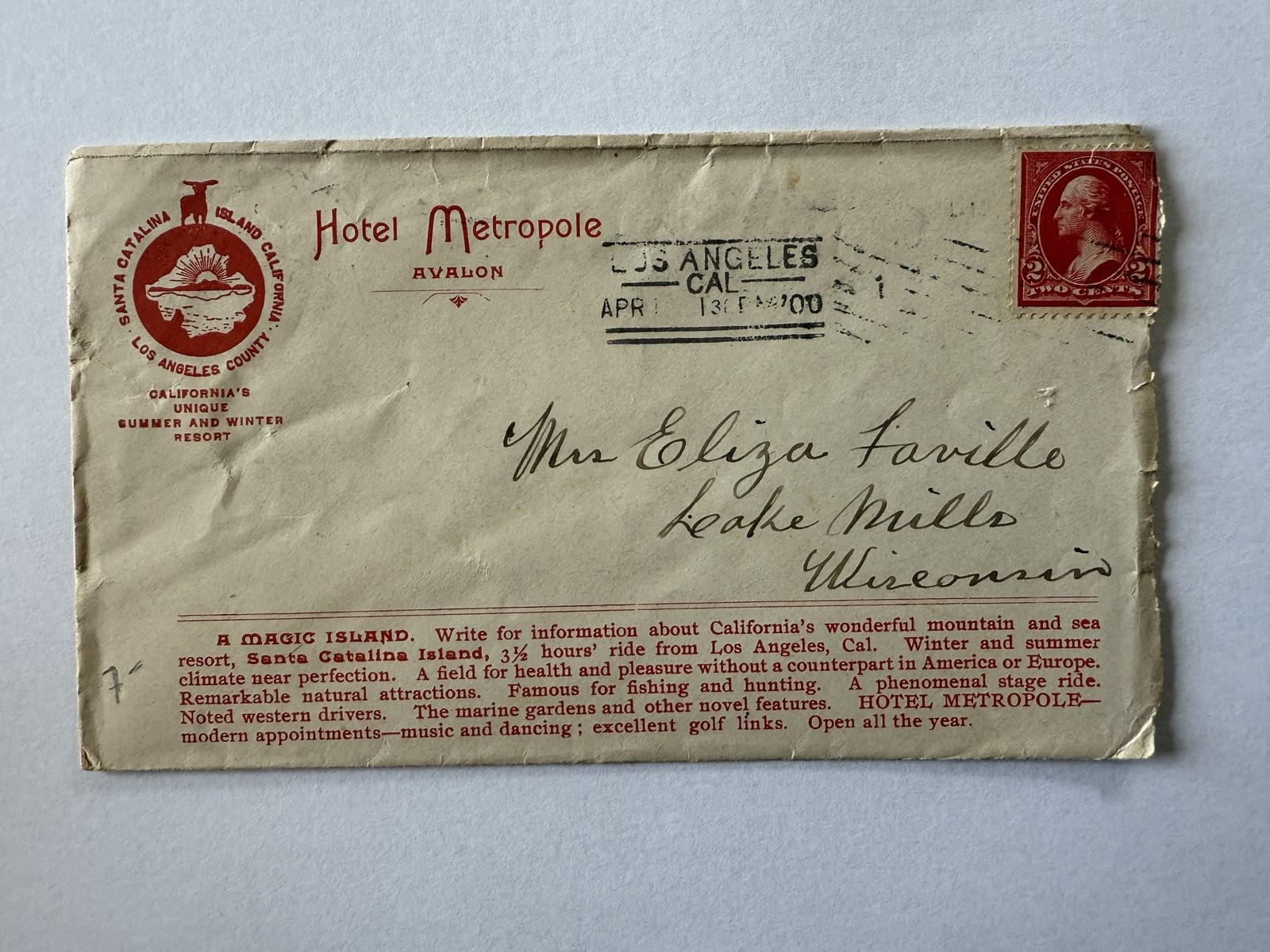 1900 Hotel Metropole Catalina Island Ad Cover + 1919 WWI AEF France Soldier GA9