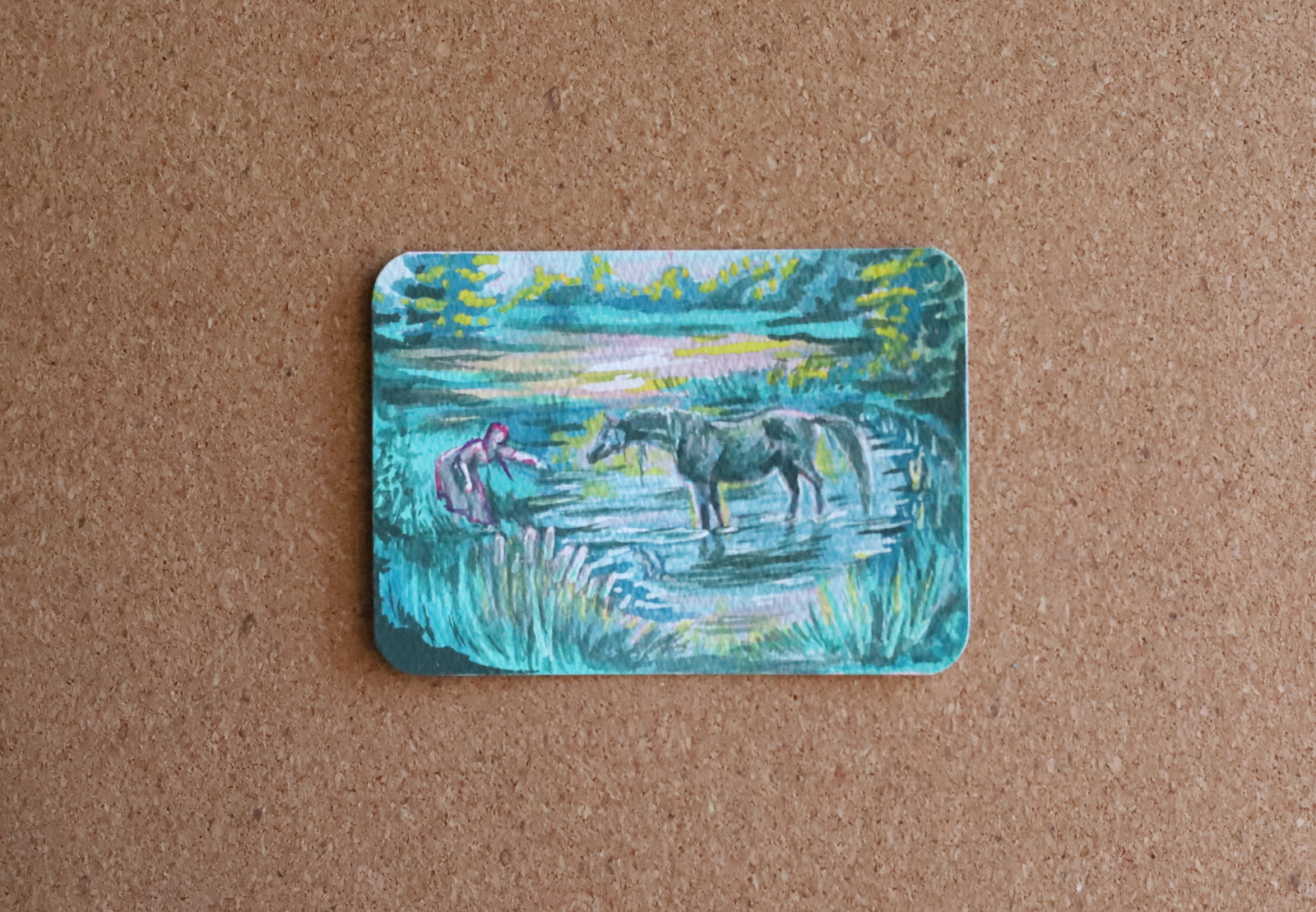 Original ACEO Fantasy Kelpie FolkLore Dramatic Whimsical Landscape ArtLatte Original ACEO Fantasy Kelpie FolkLore Dramatic Whimsical Landscape ArtLatte