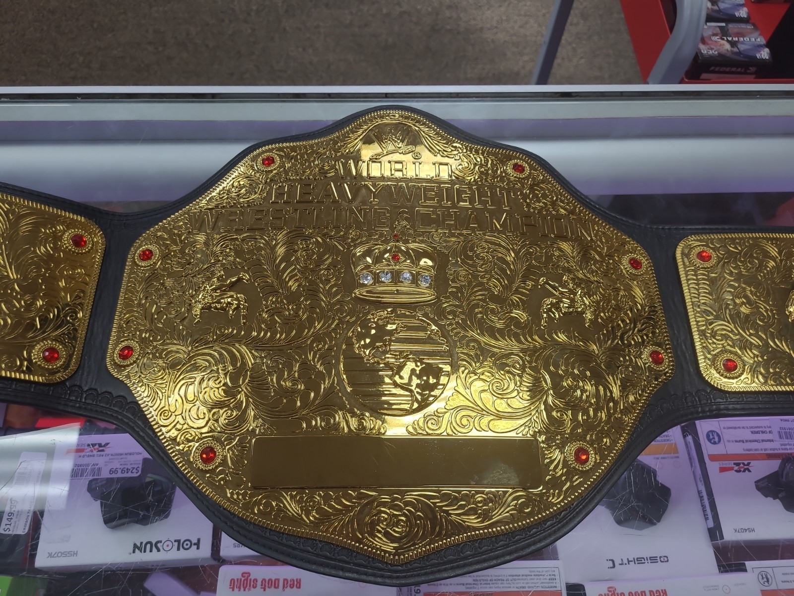WWE Big Gold world heavyweight championship belt replica. WWE Big Gold world heavyweight championship belt replica.