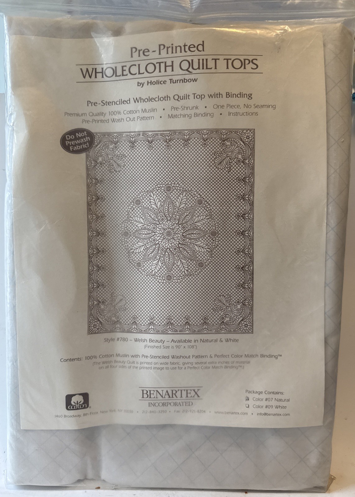 NIP Benartex Pre-Printed Wholecloth Quilt Top style 780 Welsh Beauty New Sealed