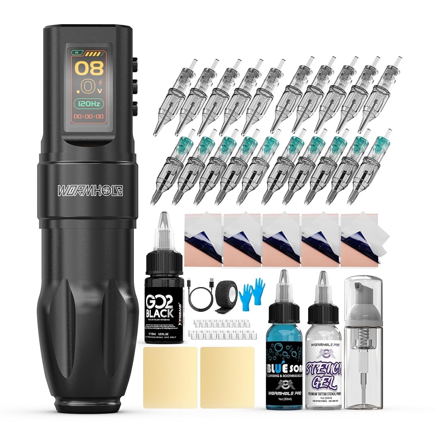 Kit de tatuaje inalámbrico completo con tinta Xtreme, pantalla LED y batería 
