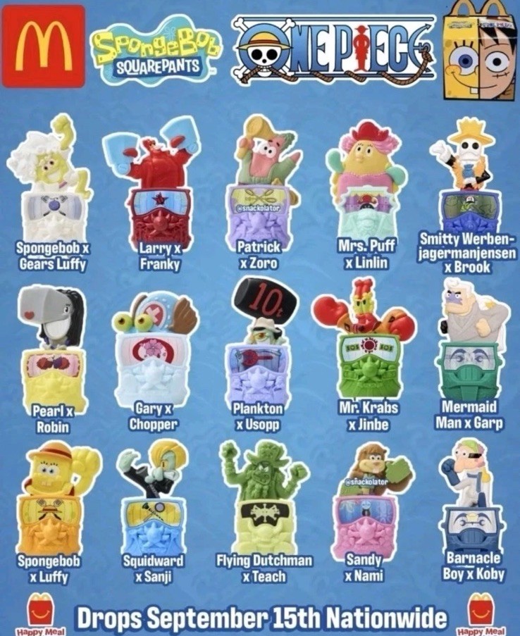McDonald's Happy Meal SpongeBob x One Piece 15 Toy Full Set McDonald's Happy Meal SpongeBob x One Piece 15 Toy Full Set