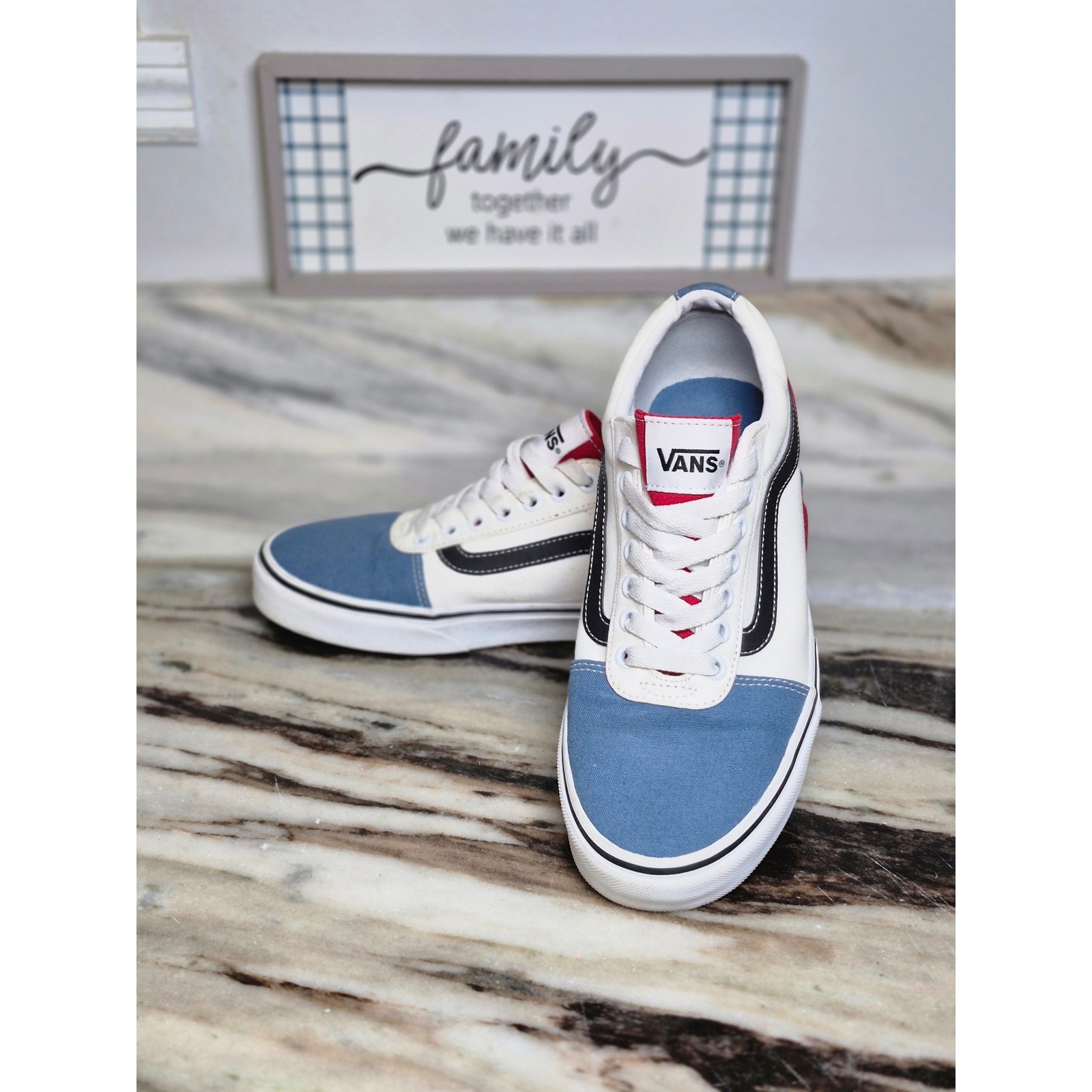 Vans Ward Low Top Colorblock Sneakers Blue White Red Mens 8.0 Skate Streetwear