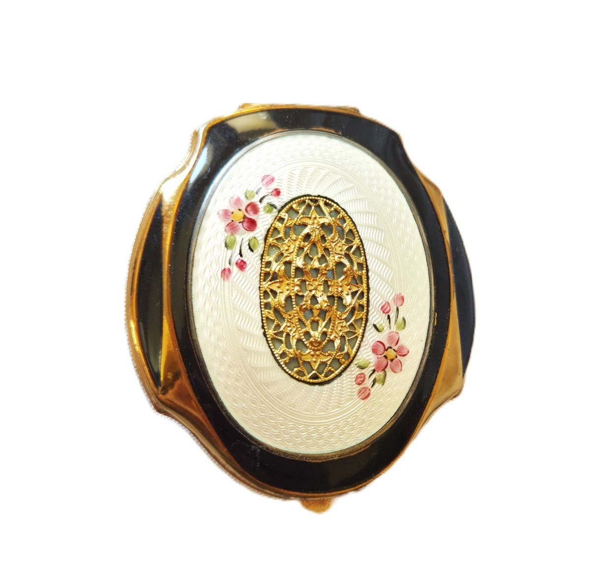 Vintage Hand-Painted Cloisonné Black Enamel Elgin Compact Vintage Hand-Painted Cloisonné Black Enamel Elgin Compact