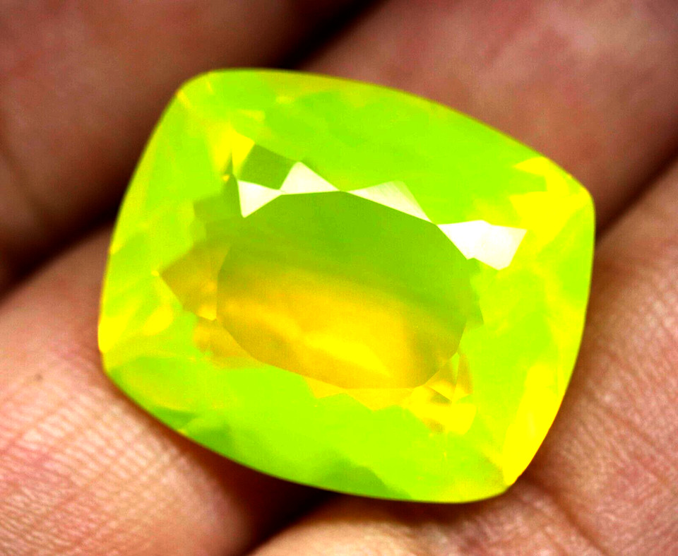 Certified 69.41 Ct Natural Neon Yellow Fire Opal Cushion Cut Untreated Gemstone