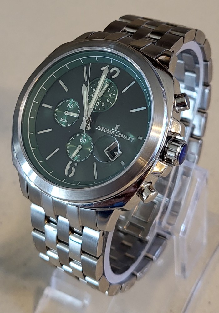 JEROME LEMARS Seurat Chronograph 45mm Men's Watch w/ Metallic Green Dial