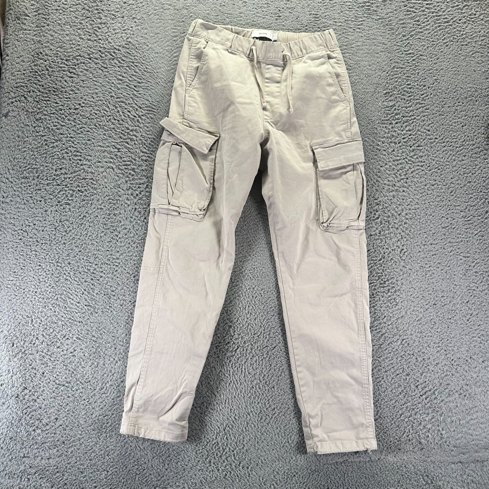 Bershka Pant Mens S Beige Cotton Cargo Straight Leg Utility Workwear Stretch Bershka Pant Mens S Beige Cotton Cargo Straight Leg Utility Workwear Stretch