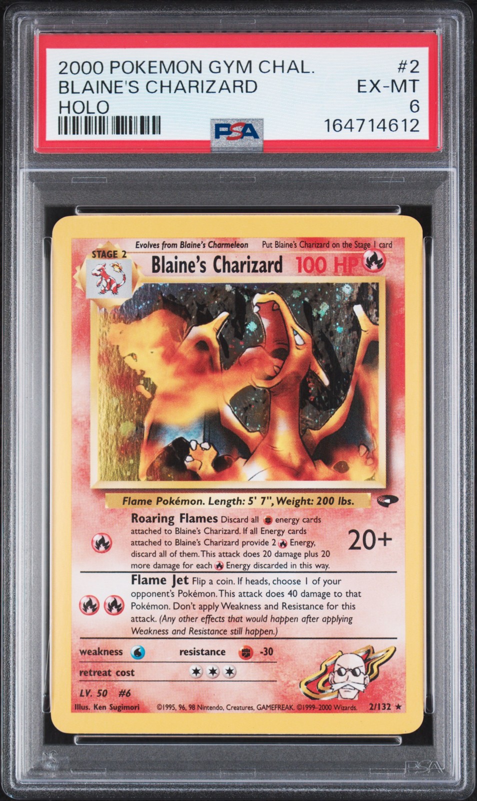 2000 POKEMON GYM CHALLENGE HOLO #2 BLAINE'S CHARIZARD PSA 6