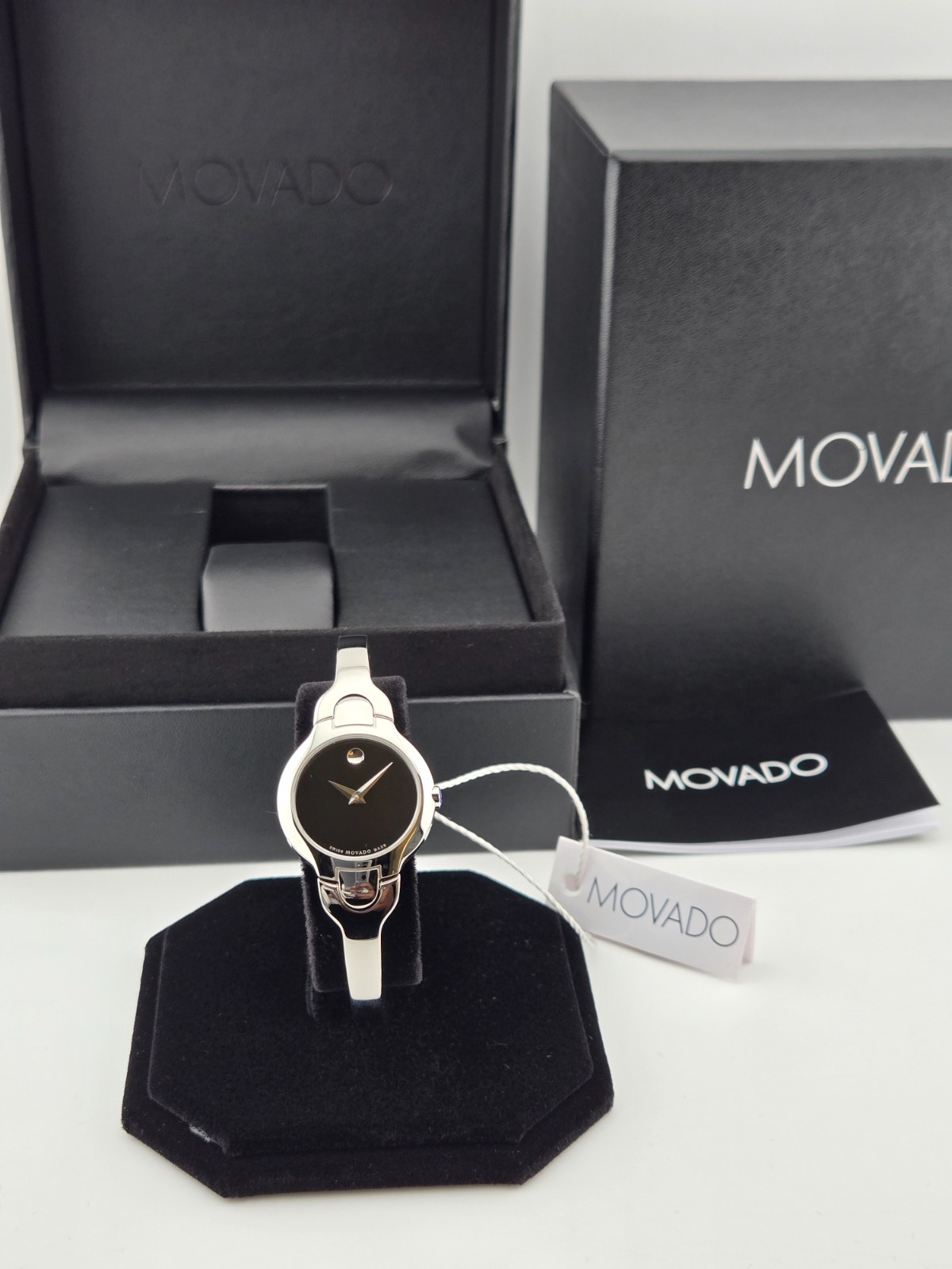 Movado Women\'s Kara Black Dial Stainless Steel Watch - 0605247 ($695 MSRP)