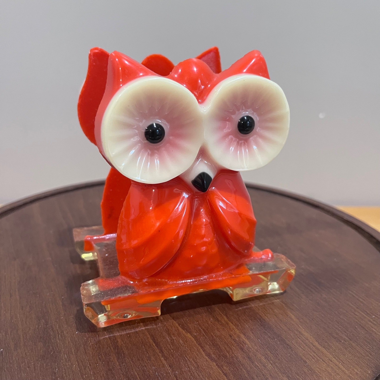 Vtg MCM Orange Lucite Owl Napkin Holder Retro Kitsch Kitchen Decor