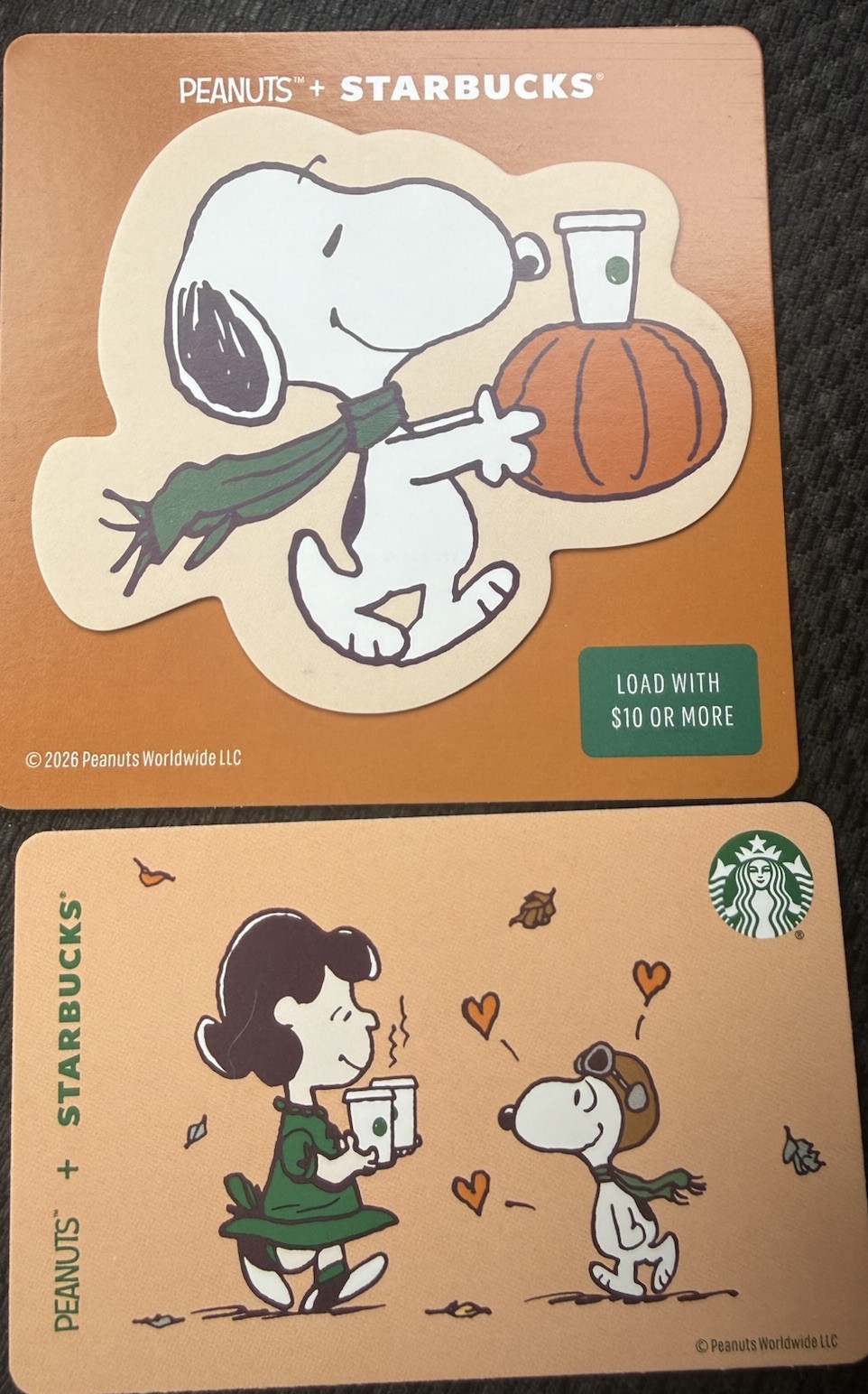 Starbucks USA NEW Snoopy Peanuts Card set of 2 2026 Gift Card Starbucks USA NEW Snoopy Peanuts Card set of 2 2026 Gift Card