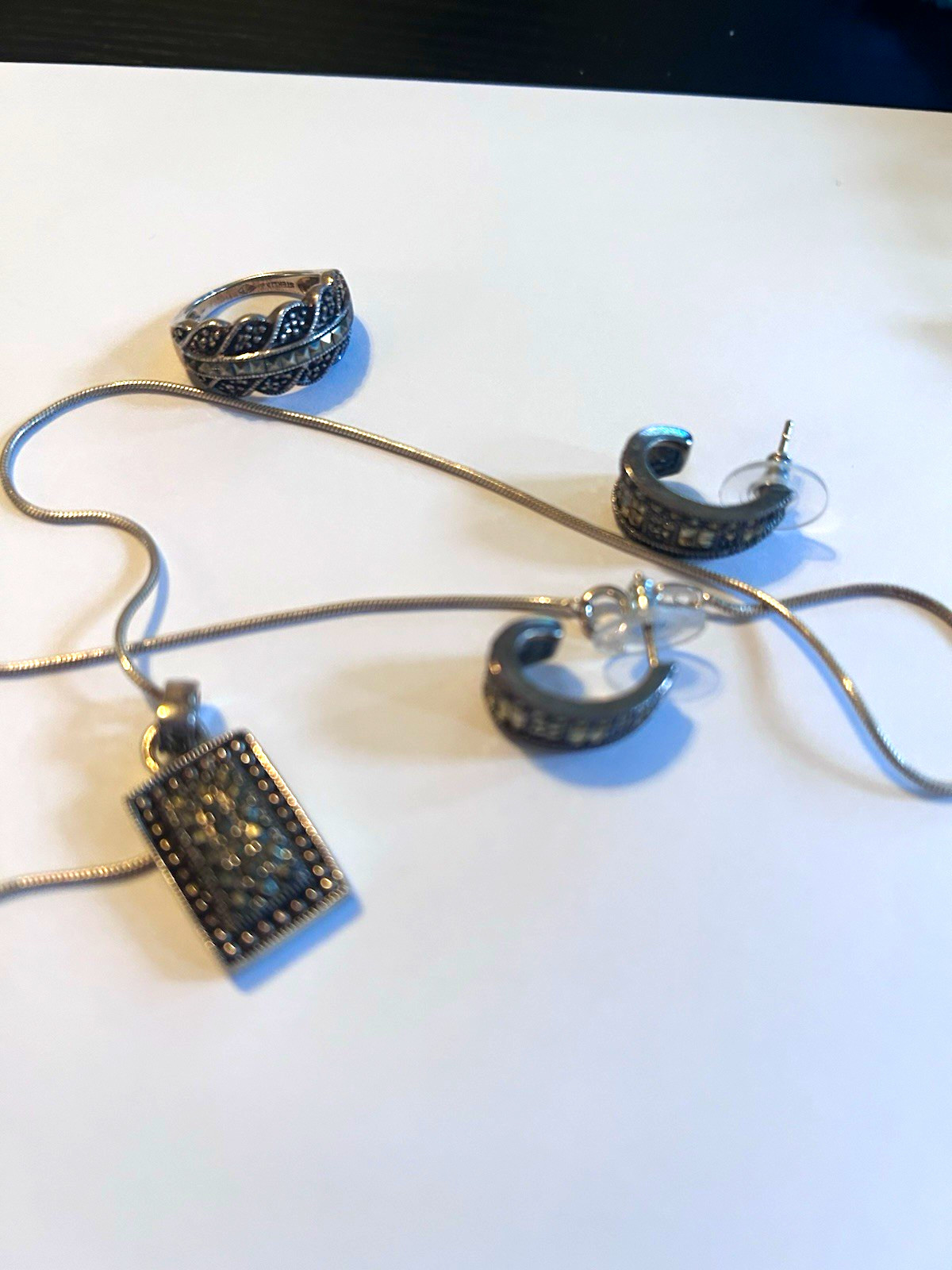 BEAUTIFUL VINTAGE JUDITH JACK STERLING -MARCASITE NECKLACE , EARRINGS AND RING BEAUTIFUL VINTAGE JUDITH JACK STERLING -MARCASITE NECKLACE , EARRINGS AND RING