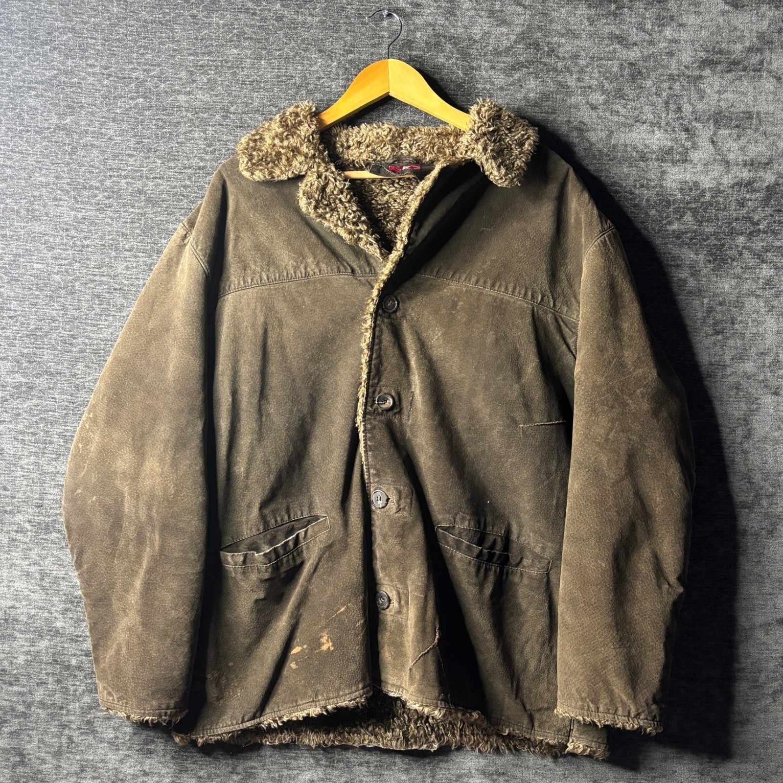 Marlboro Gear Men\'s Brown Suede Leather Jacket Coat Sherpa Lined Size L Western