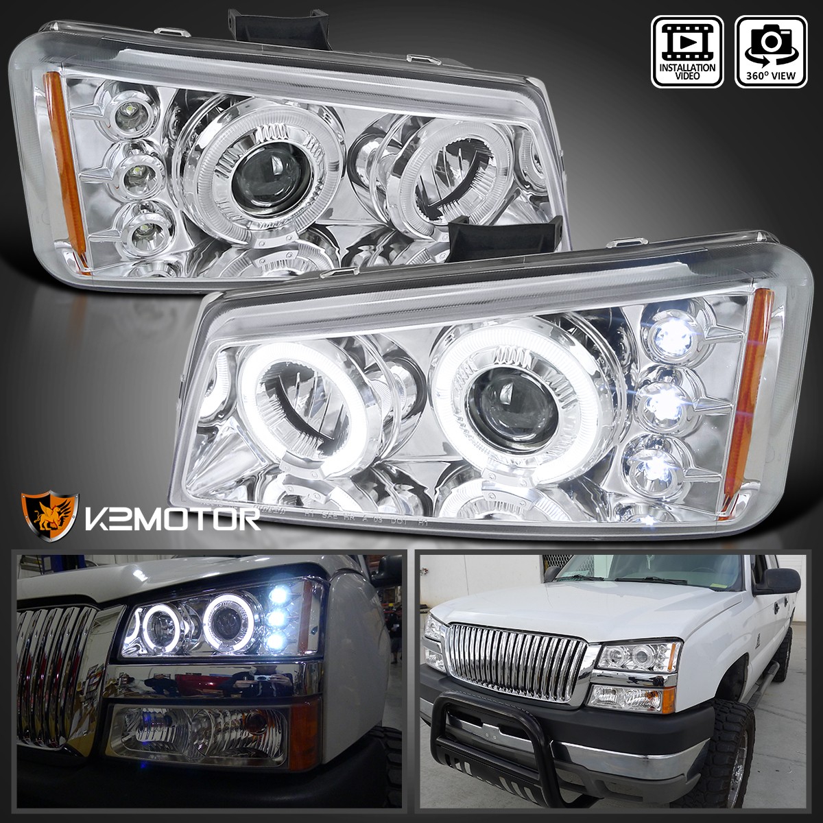 Fits 2003-2007 Chevy Silverado Avalanche LED Halo Projector Headlights Lamps L+R Fits 2003-2007 Chevy Silverado Avalanche LED Halo Projector Headlights Lamps L+R