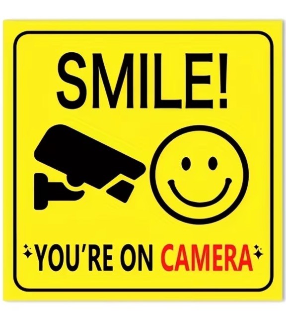 2 Pc Smile You’re on Camera Sign Funny Security Signs with Smile Decal 4”x4”