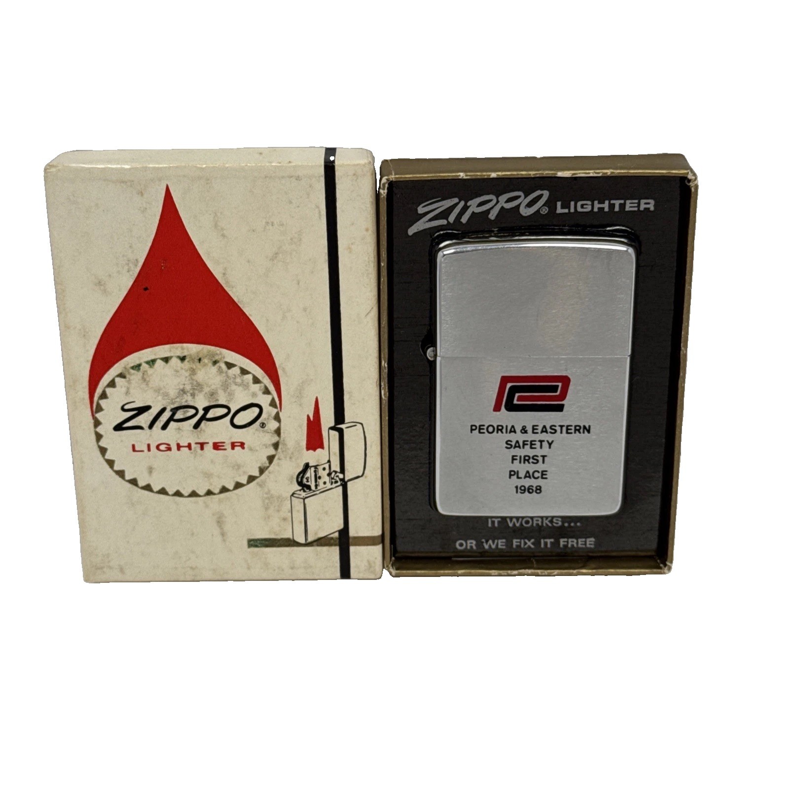Vintage Zippo Lighter Peoria & Eastern Railroad Safety First Place 1969 VG Vintage Zippo Lighter Peoria & Eastern Railroad Safety First Place 1969 VG