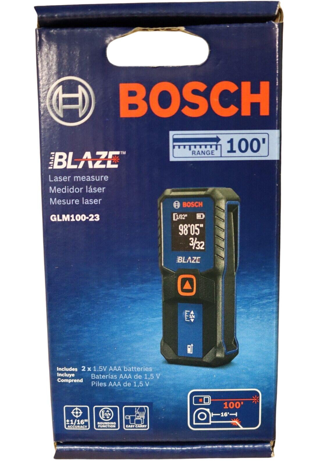 Bosch Blaze 100ft Backlit Laser Measure - Blue (GLM100-23) Bosch Blaze 100ft Backlit Laser Measure - Blue (GLM100-23)
