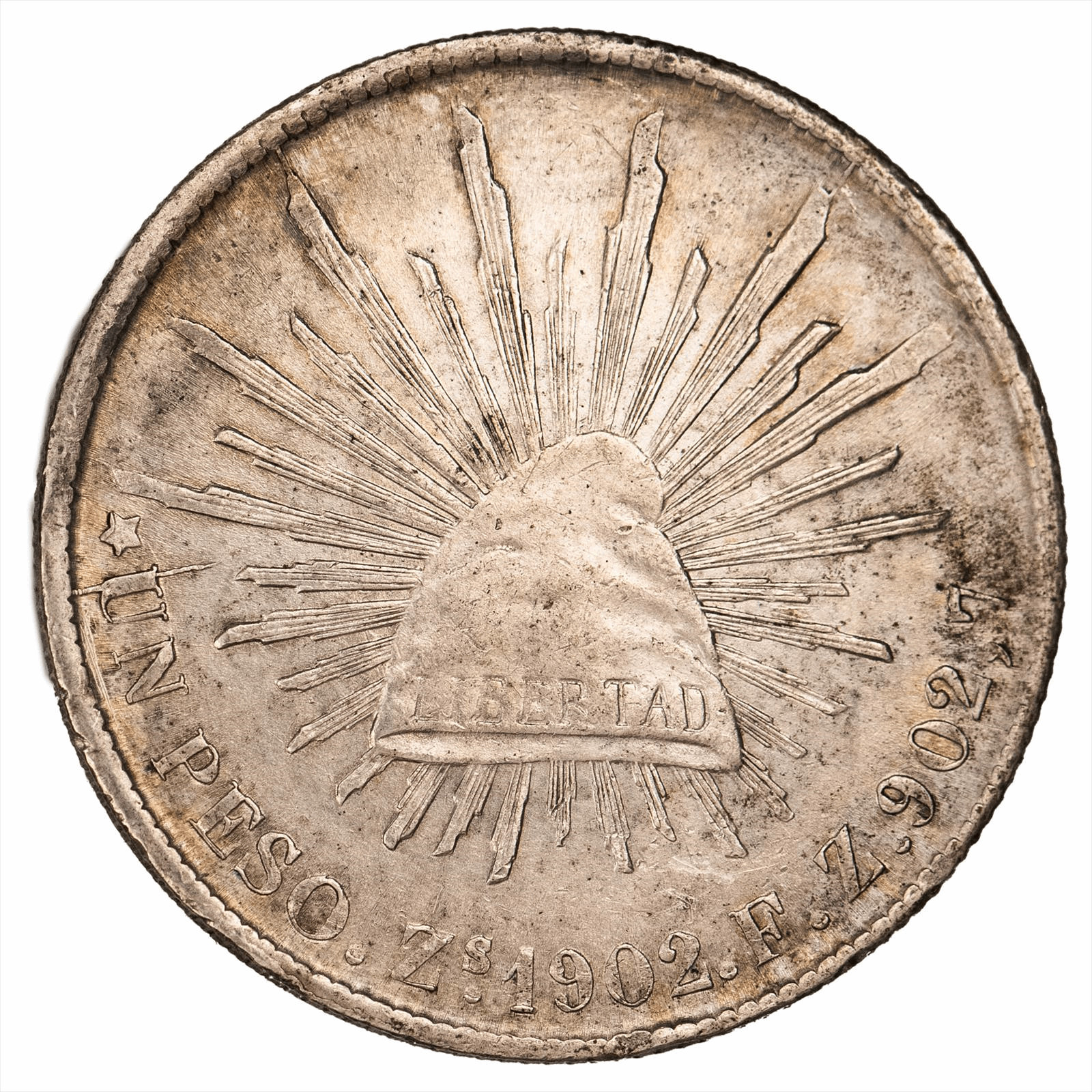 1902zs Mexico 1 Peso 27.07g .903 Silver Fine 24.4g ASW 1902zs Mexico 1 Peso 27.07g .903 Silver Fine 24.4g ASW